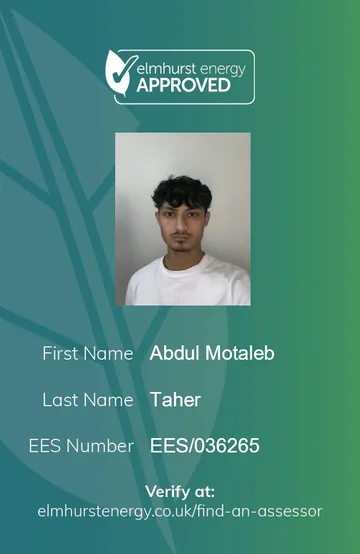 Elmhurst Energy accreditation ID card for Abdul Motaleb Taher, EES/036265